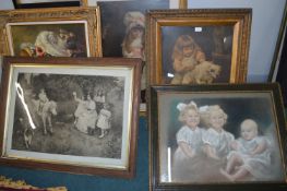 Five Framed Prints and Original of Young Girls