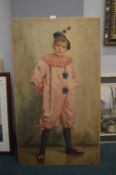 Large Unsigned Original Watercolour of a Young Boy in a Pierrot Costume