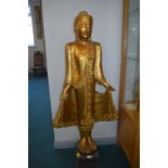 Carved Wooden Gilded Figure of a Standing Buddha 124cm tall