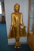 Carved Wooden Gilded Figure of a Standing Buddha 124cm tall