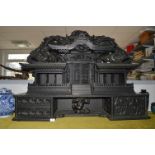 Black Painted Carved Wooden Chinese Temple 114cm long 90cm tall (has been restored “for export”