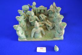 Celadon Glaze Ceramic Sculpture of Musicians and Acrobats 20cm²