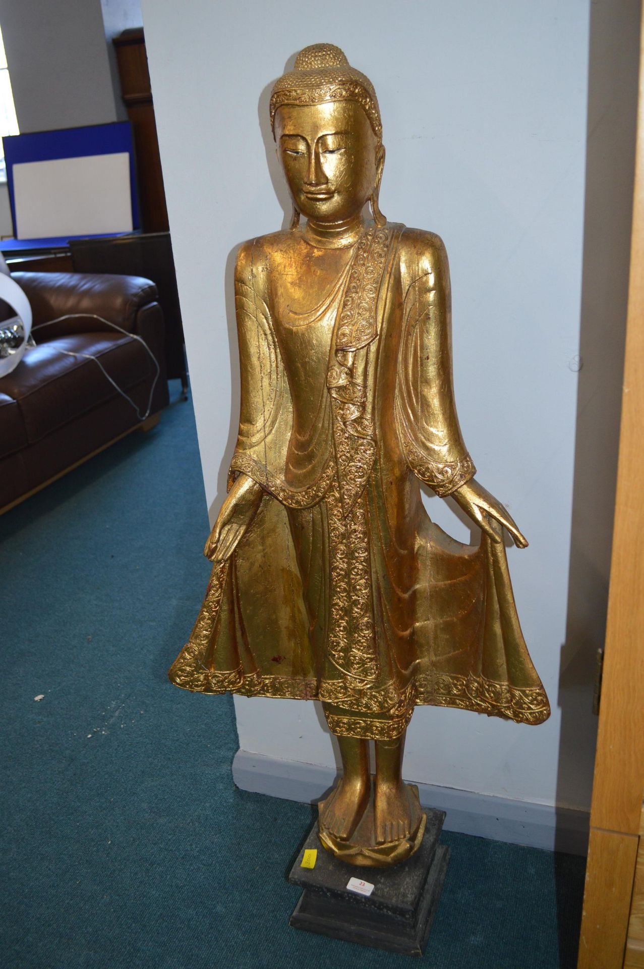 Carved Wooden Gilded Figure of a Standing Buddha 124cm tall - Image 3 of 3