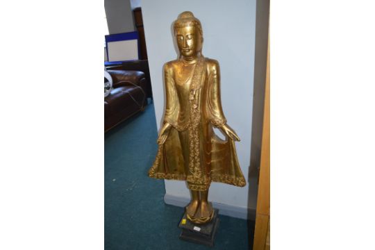 Carved Wooden Gilded Figure of a Standing Buddha 124cm tall - Image 3 of 3