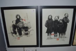 Two Charcoal Studies of Japanese Children