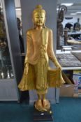 Carved Wooden Gilded Figure of a Standing Buddha 163cm tall