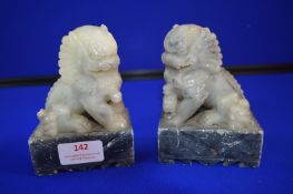 Pair of Chinese Carved Soapstone Buddhist Lions