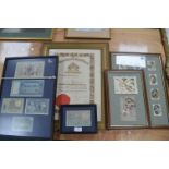 Framed Banknotes, Silk Postcards and Cigarette Cards, etc.