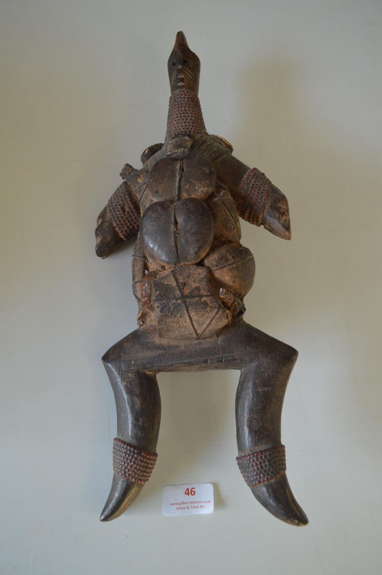 Wood & Leather Tribal Turtle Figure