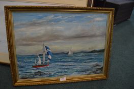 Oil on Canvas Seascape by A. Woodhead