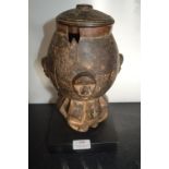 Carved Wooden Lidded Pot on Stand