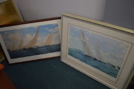 Two Large Framed and Signed Yachting Prints by Steven Dews