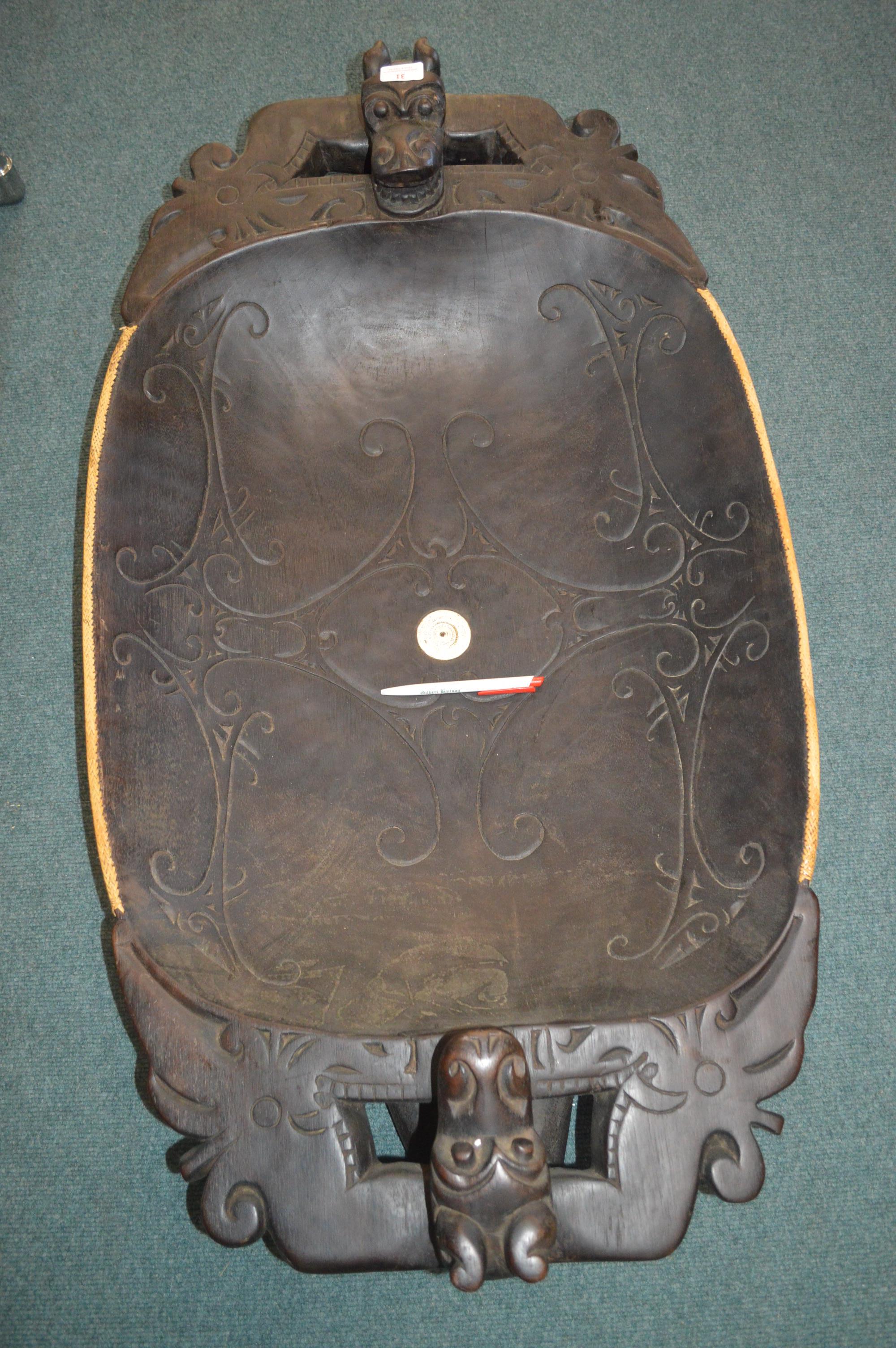 Large Carved Ironwood Dayak Chieftains Bowl - Image 3 of 4