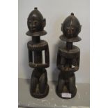 Pair of Baule African Tribal Carved Wooden Fertility Figures