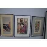 Three Framed Japanese Prints of Traditionally Dressed Women