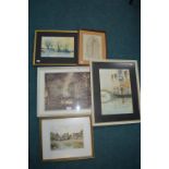 Five Small Framed Print and Watercolours Including a James Neill Signed Print