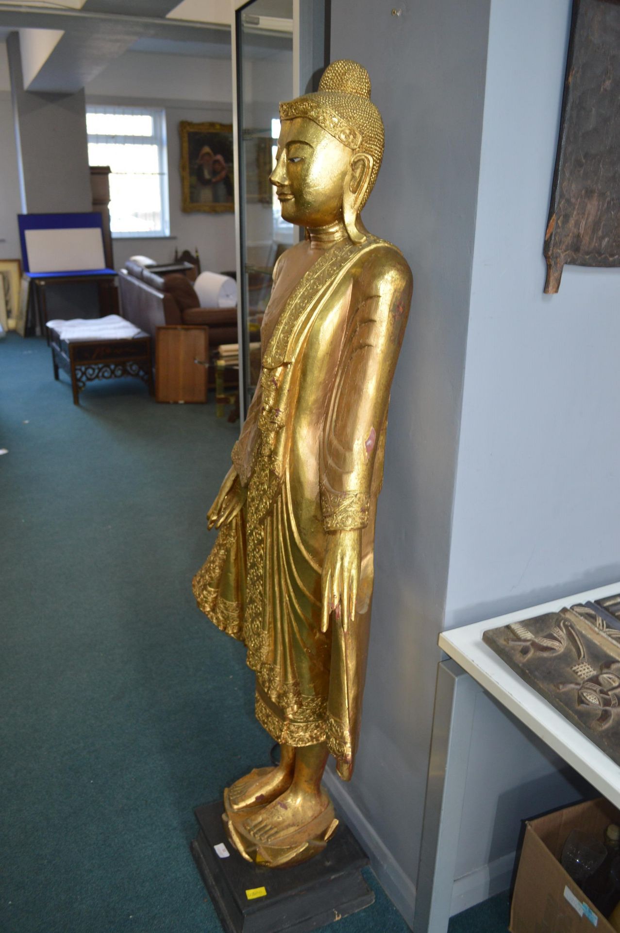 Carved Wooden Gilded Figure of a Standing Buddha 163cm tall - Image 3 of 3