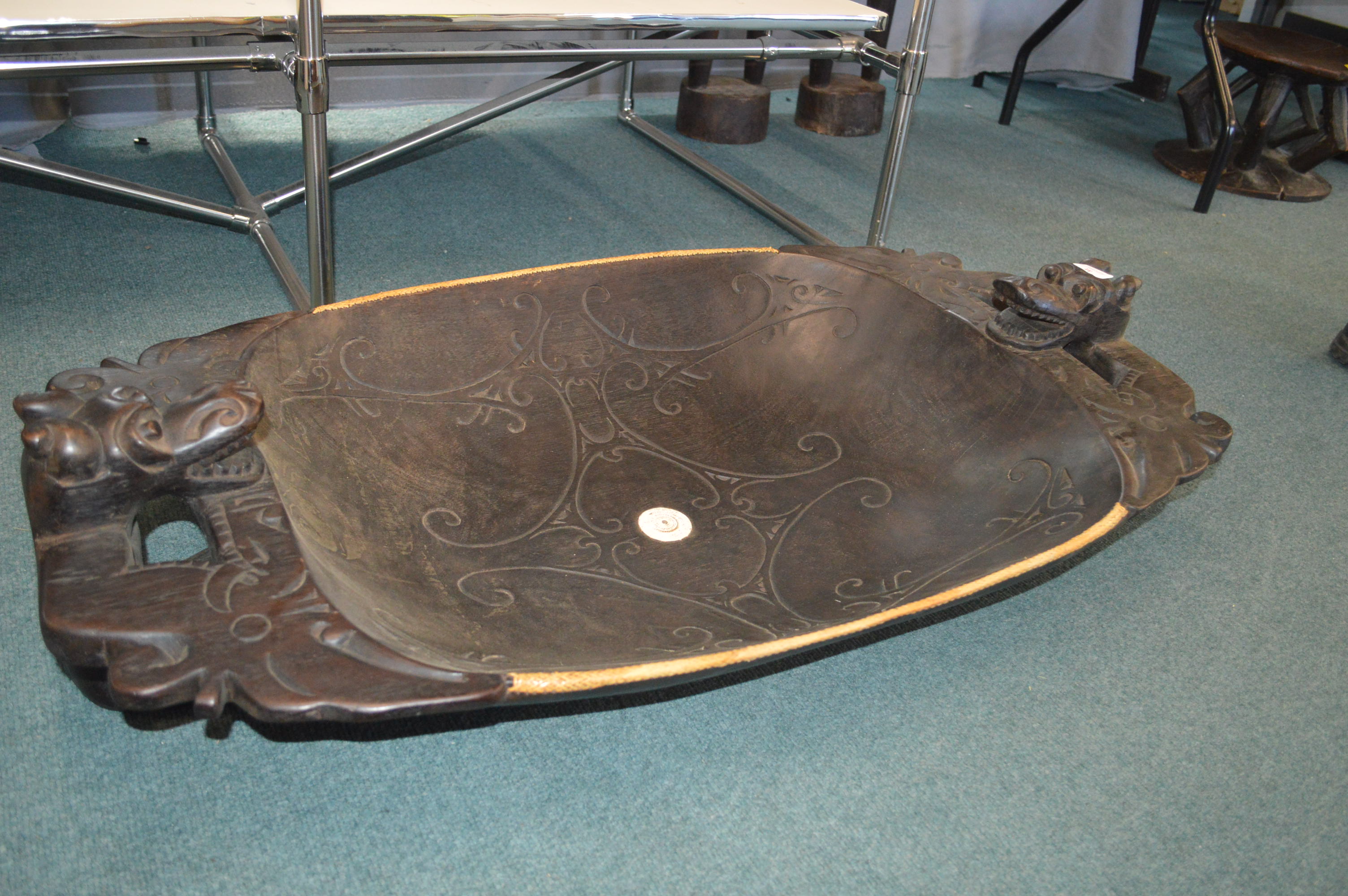 Large Carved Ironwood Dayak Chieftains Bowl - Image 2 of 4