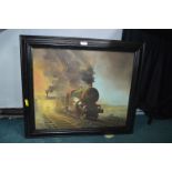 Oil on Board Steam Train Painting by Percy