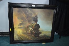 Oil on Board Steam Train Painting by Percy