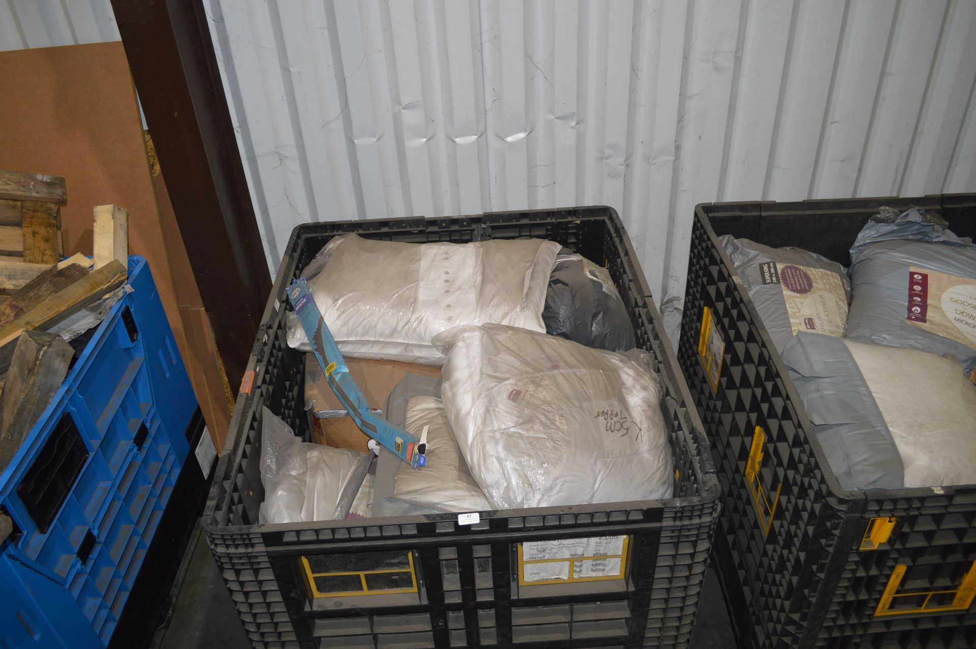 *Plastic Pallet Stillage Containing Assorted Mattress Toppers, Pillows, etc.