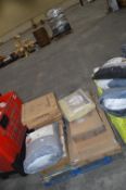 *Pallet Stillage of Assorted Parasol Bases, Bedding, Duvets, etc.