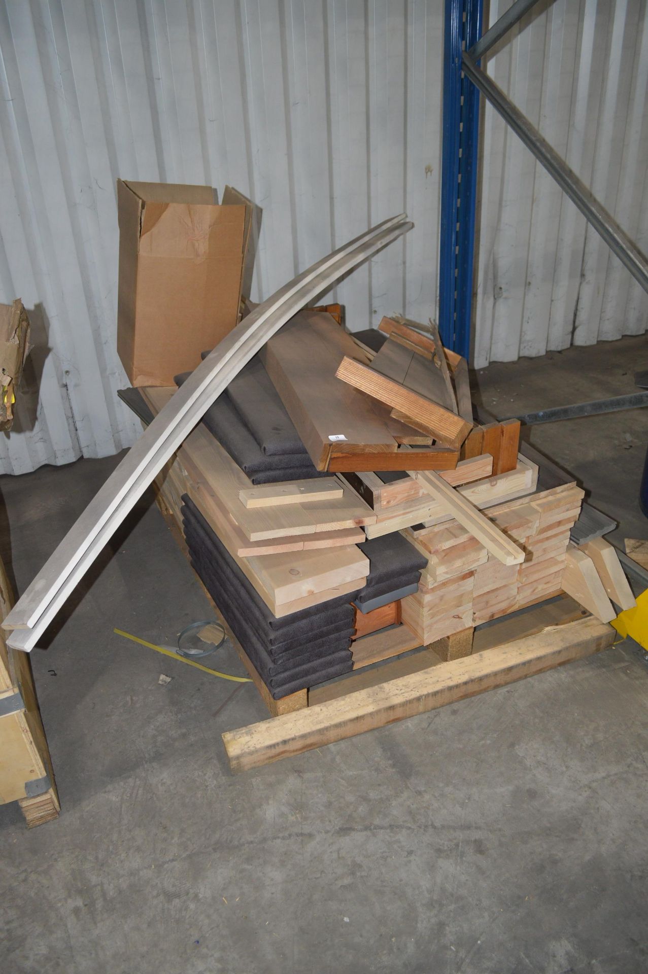 *Pallet of Assorted Softwood Timbers, Upholstered Seat Pads, etc.