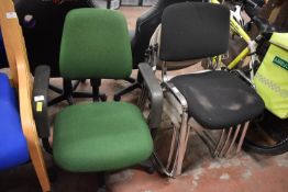 *Four Stackable Chairs, and a Green Typists Chair