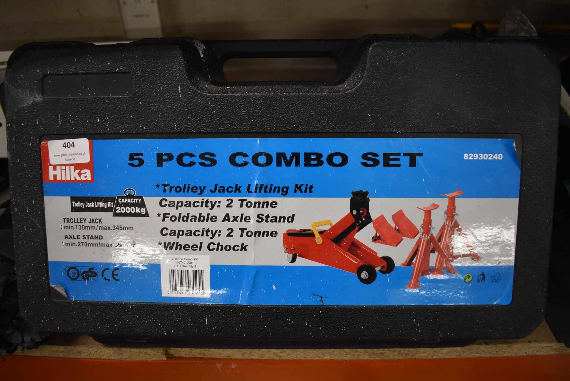 *Hilka 5pc Combination Set: Trolley Jack with Wheel Trogs, and Axle Stands