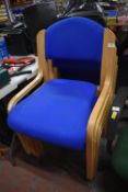 *Four Wood Framed Blue Upholstered Reception Chairs