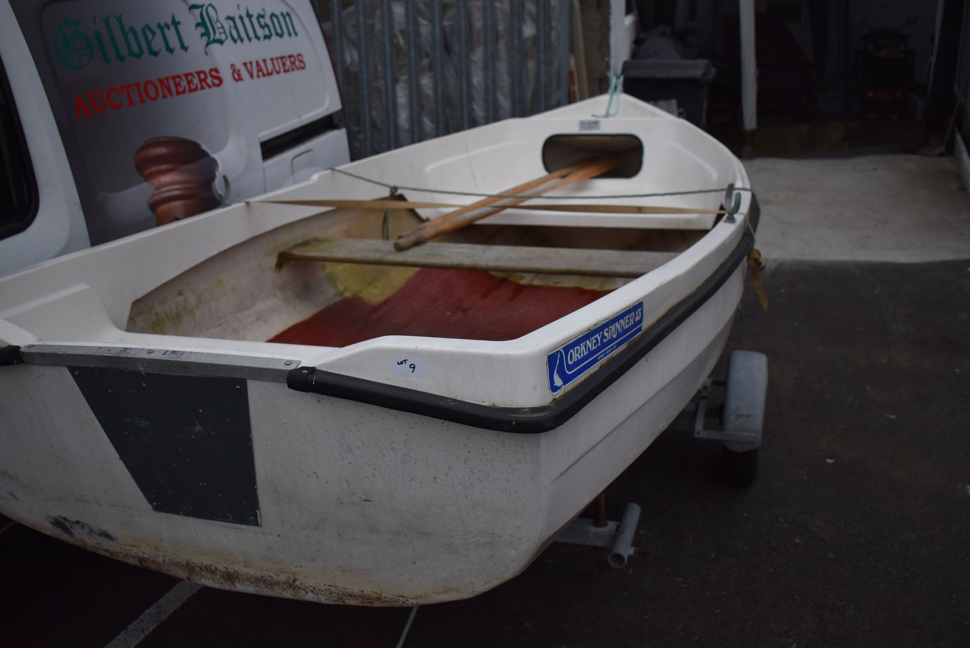 *Fiberglass Dinghy Boat 13ft x 5'5" with Oars, Tohatsu 5 Outboard Motor, and Trailer - Image 3 of 11