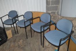 *Four Stackable Office Chairs with Blue Upholstered Seats and Backs