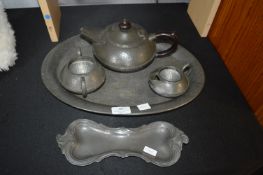 Arts & Crafts Pewter Tea Set plus Nouveau Peter Pi