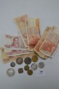 Assorted Foreign Coinage, Banknotes, and Tokens