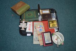 Tray Lot of Collectibles: Lighters, Books, Cigaret