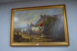 Gilt Framed Oil on Canvas Continental Horse Scene