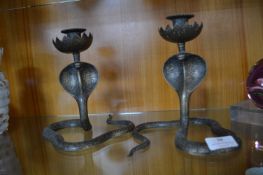 Pair of Brass Cobra Candlesticks