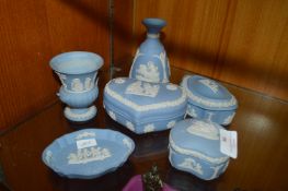 Six Wedgwood Blue & White Jasperware Trinket Boxes