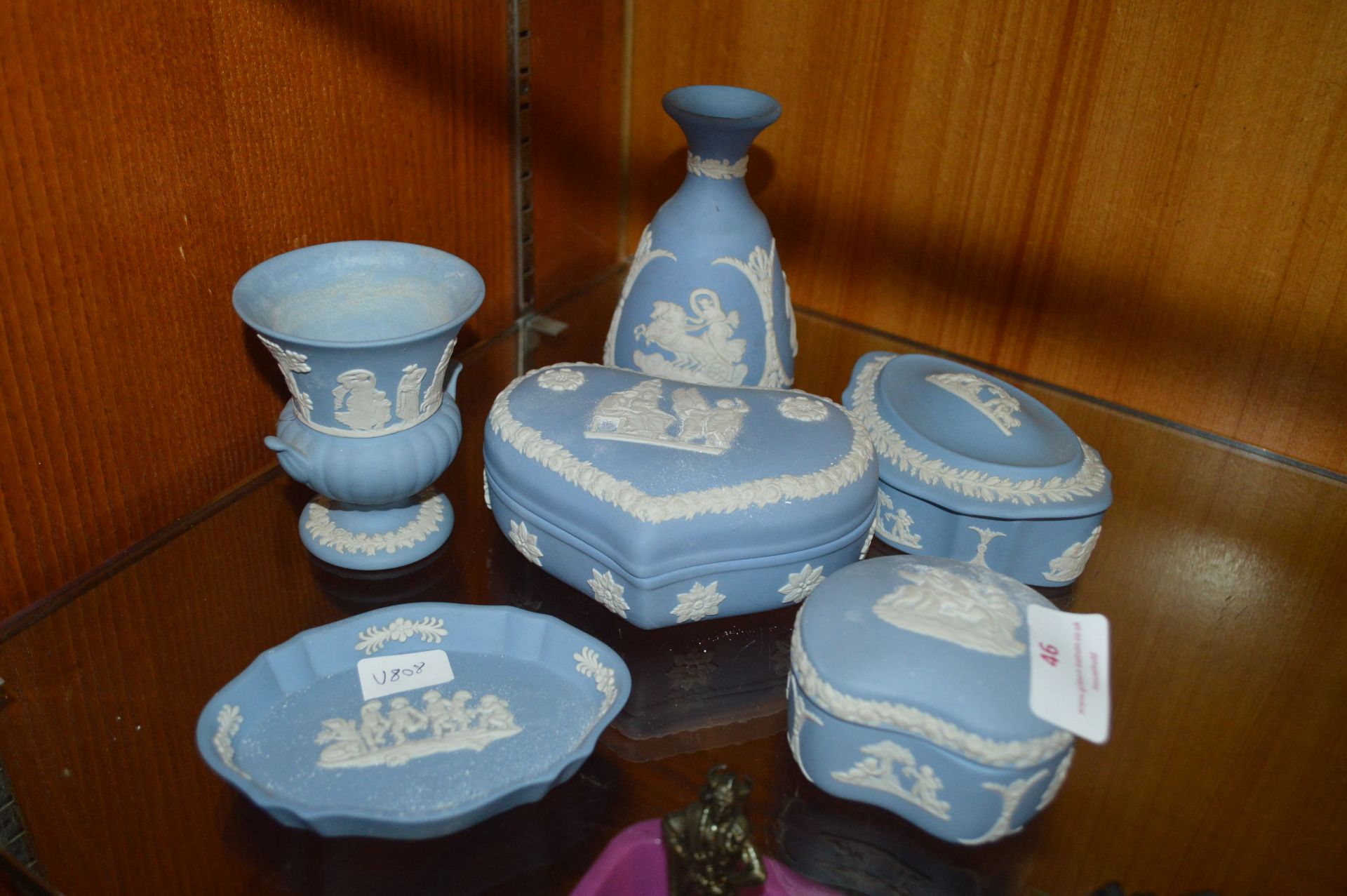 Six Wedgwood Blue & White Jasperware Trinket Boxes