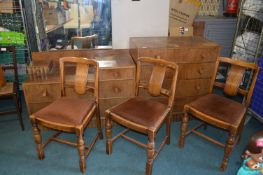 Vintage Oak Dressing Table, Four Drawer Chest, and