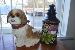 Pottery Biscuit Jar plus Dog Figure