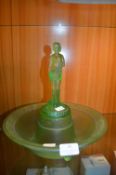 1930's Green Glass Bowl with Figurine (some faults