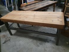 * heavy industrial metal table with wooden top. 1860w x 660d x 800h