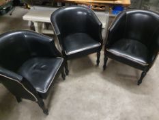 * 3 x black leatherette with cream piping tub chairs