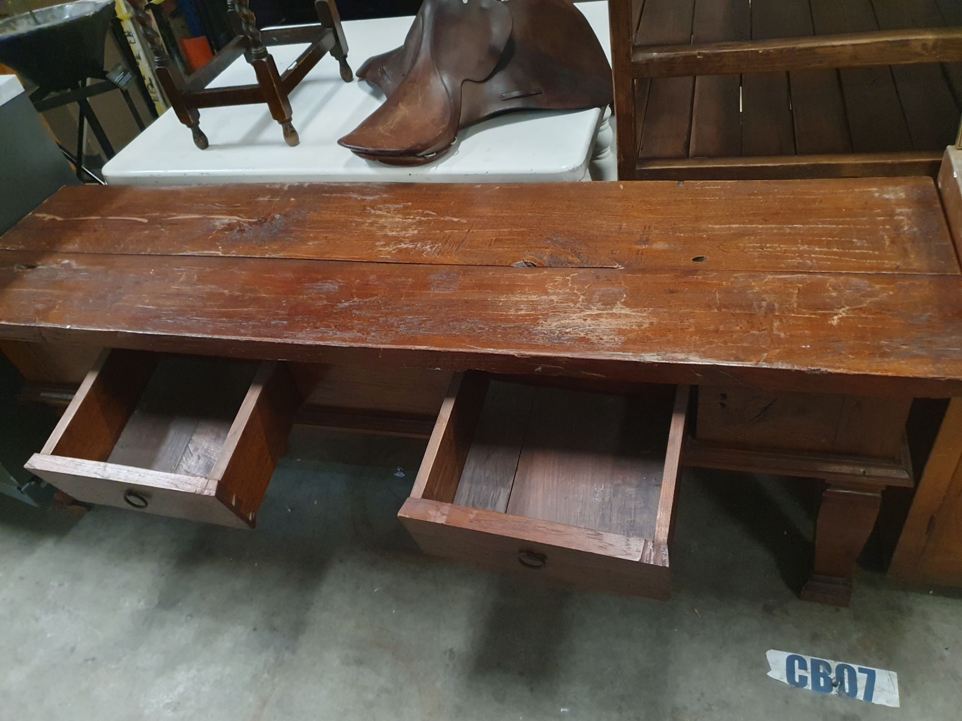 * solid wooden console table with 2 drawers. 1950w x 500d x 760h - Image 4 of 4