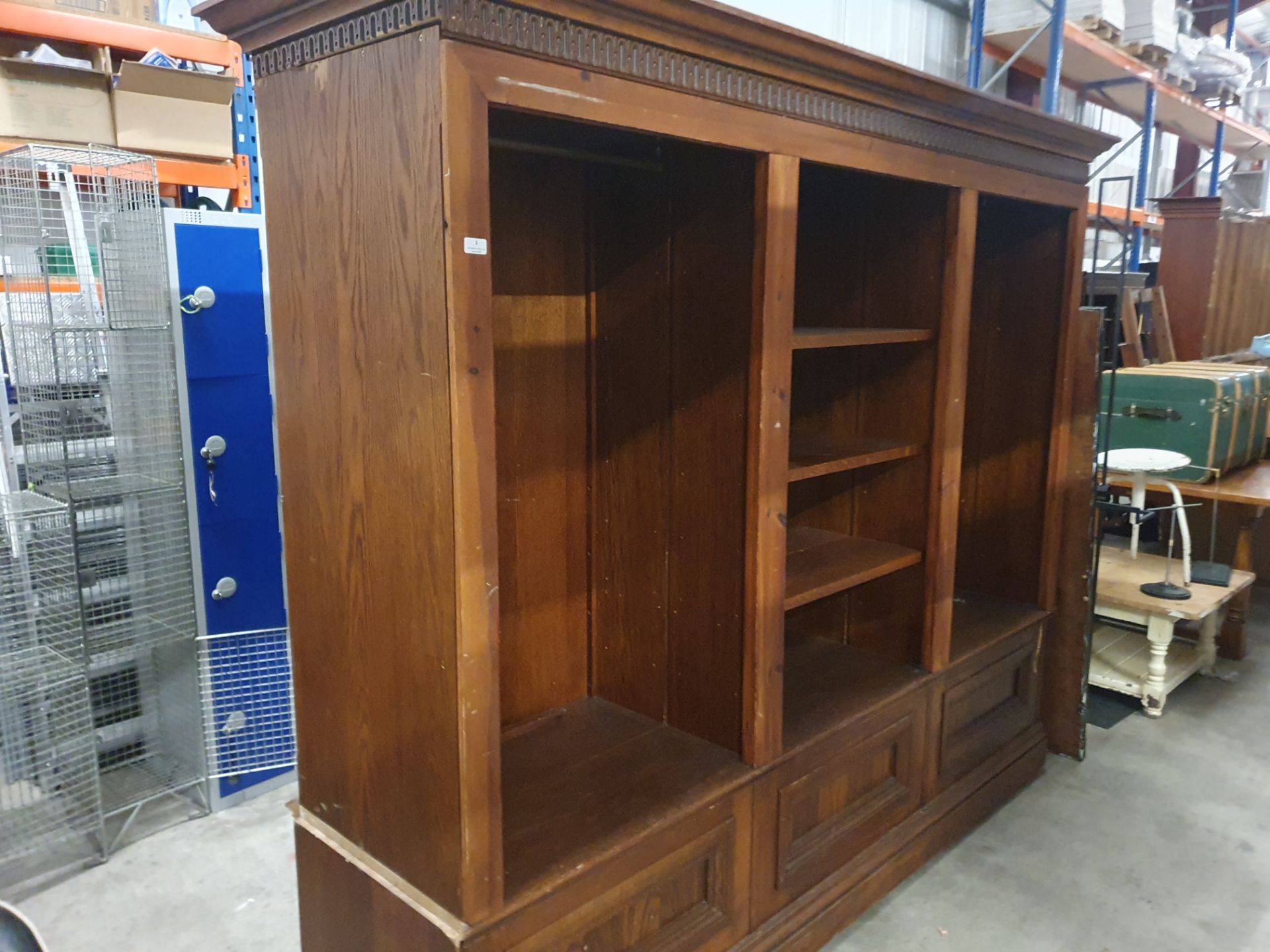 * Large solid wooden bookcase/display unit - with 2 hanging rails 2400w x 600d x 2050h