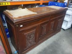 * sturdy ornate wooden counter. Cut-outs to top for till spaces, etc. 1800w x 600d x 950h