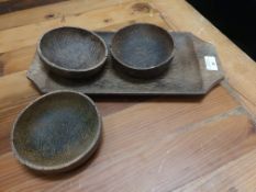 * set of bamboo bowls and tray