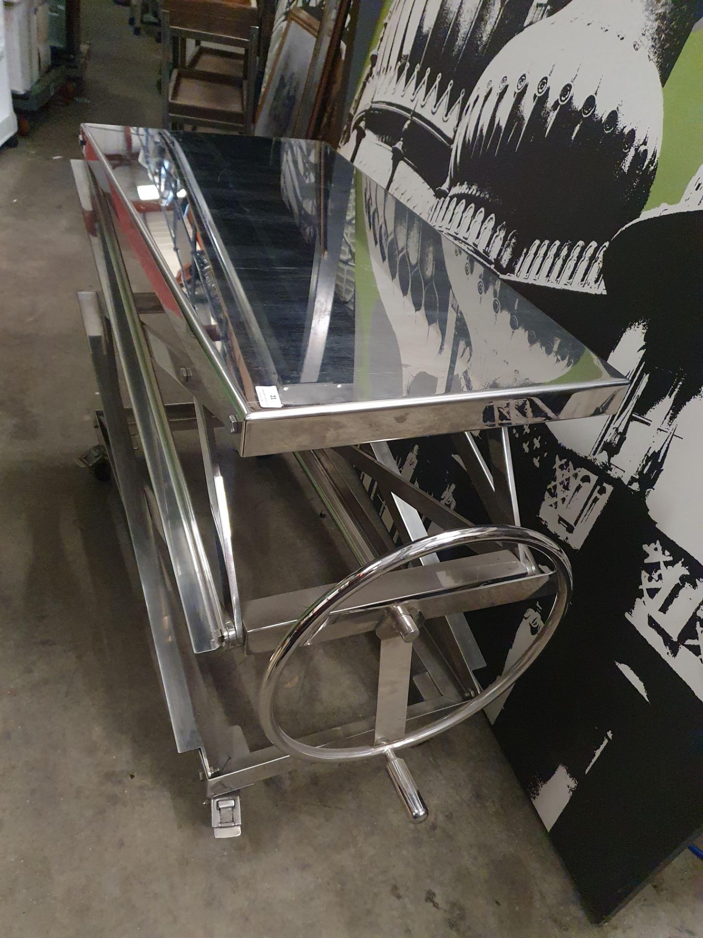 * stylish chrome table on castors - Image 3 of 3