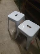 * 2 x white industrial style stackable stools